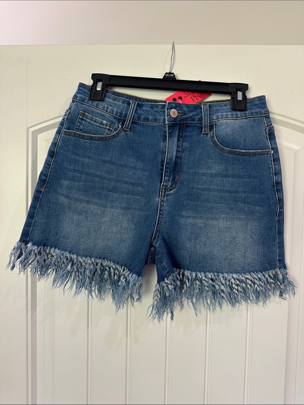 Blue Frayed Hem Denim Shorts for Women